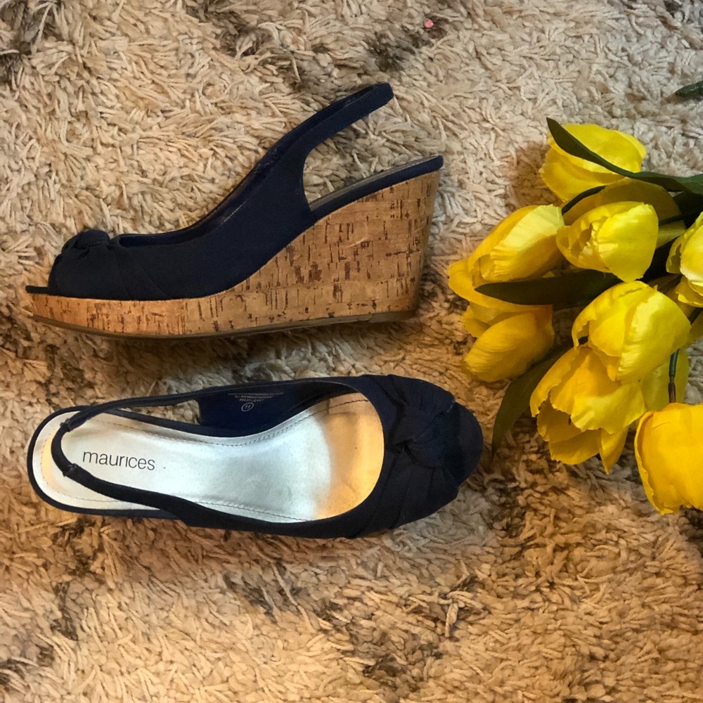 Navy Blue Peep toe Wedge